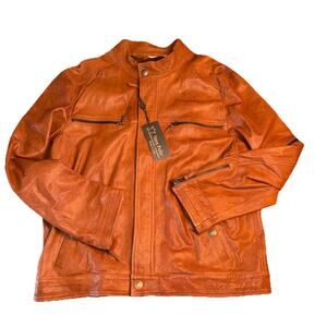 Vera Pelle Leather Jacket Mens 58 Brown Cafe Racer Zip Cuffs Moto Made in Italy